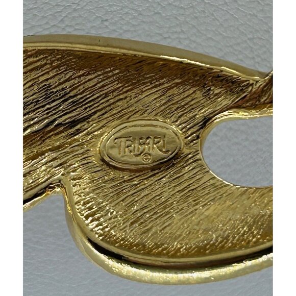 Vintage TRIFARI Gold Tone Black Enamel Modernist Leaf Link Collar Necklace 1980s - Picture 14 of 14